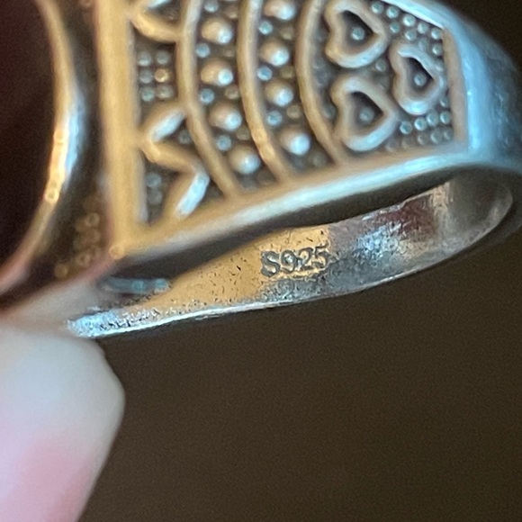 Vintage black obsidian S925 silver ring - Picture 8 of 9